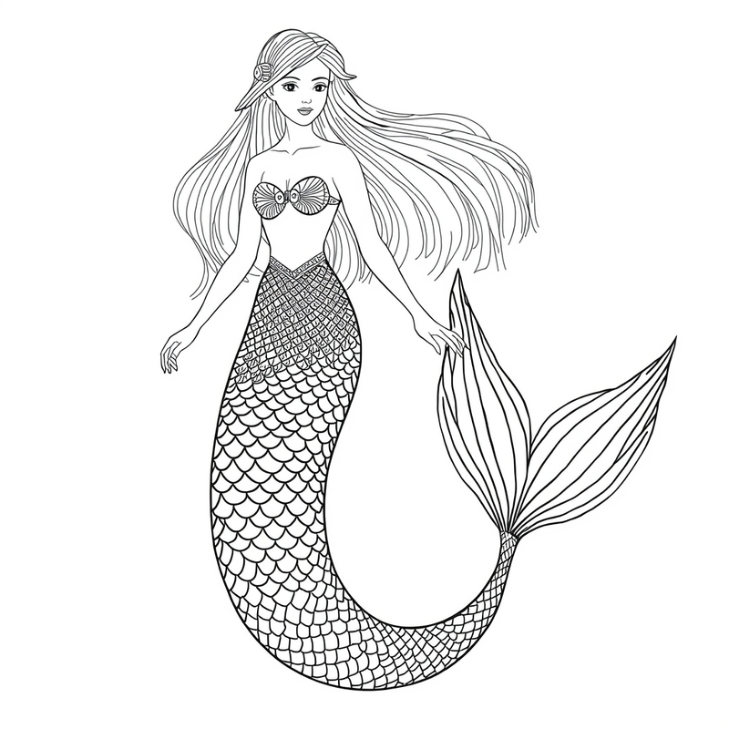 Mermaid 3 - free printable coloring page