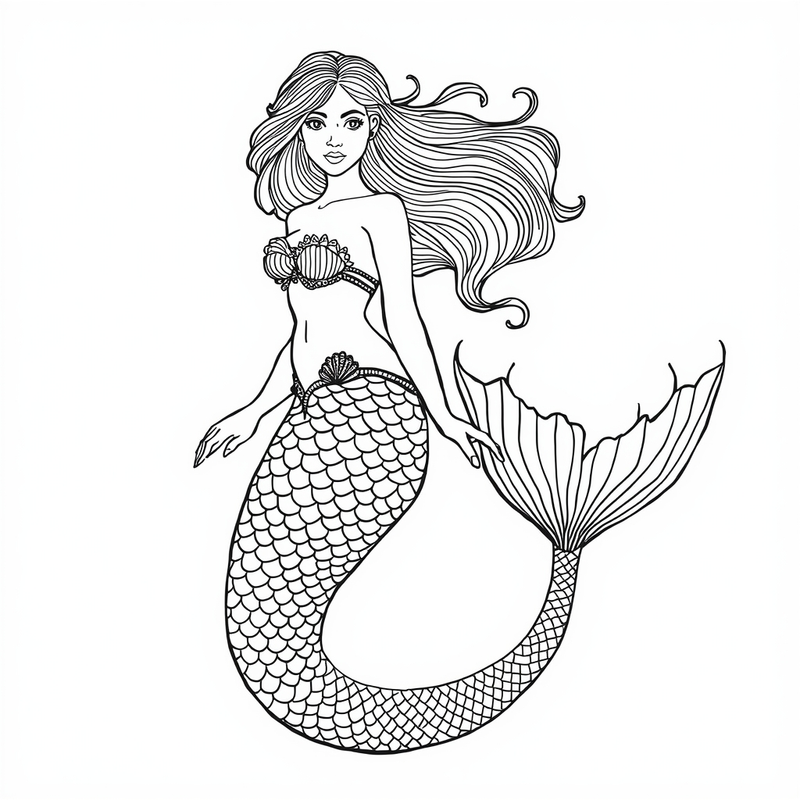 Mermaid 1 - free printable coloring page